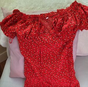 Red smocked sundress off shoulder